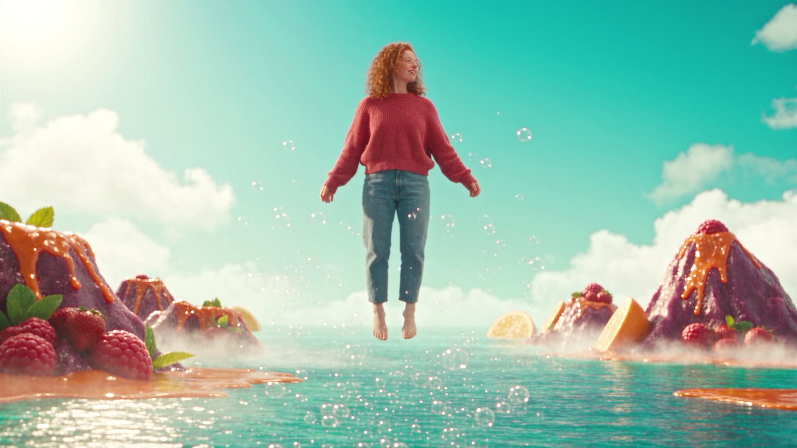 Gliding over islands with fruit volcanoes